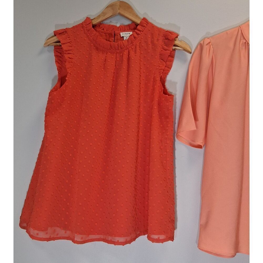 j.crew womens small Swiss dot orange blouse ann Taylor split neck top lot of 2 - Picture 2 of 12